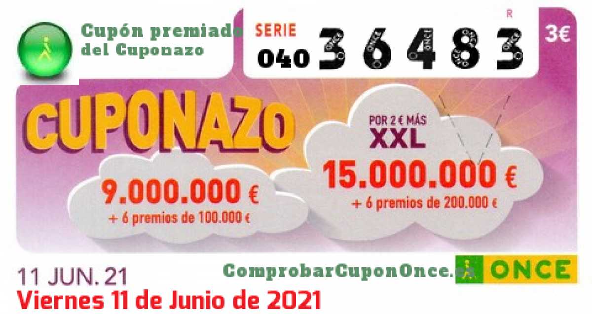 Cuponazo ONCE premiado el Viernes 11/6/2021