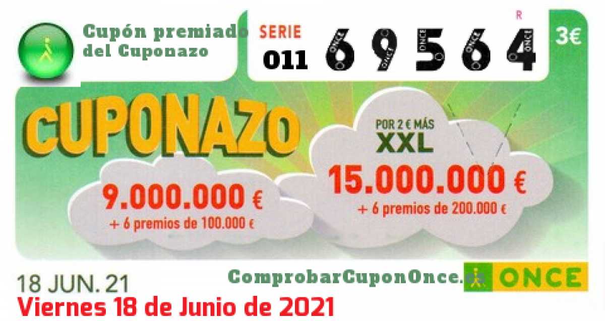 Cuponazo ONCE premiado el Viernes 18/6/2021