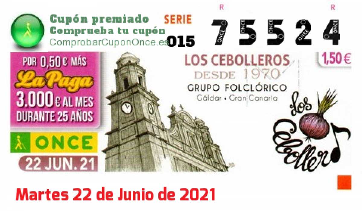 Cupón ONCE premiado el Martes 22/6/2021