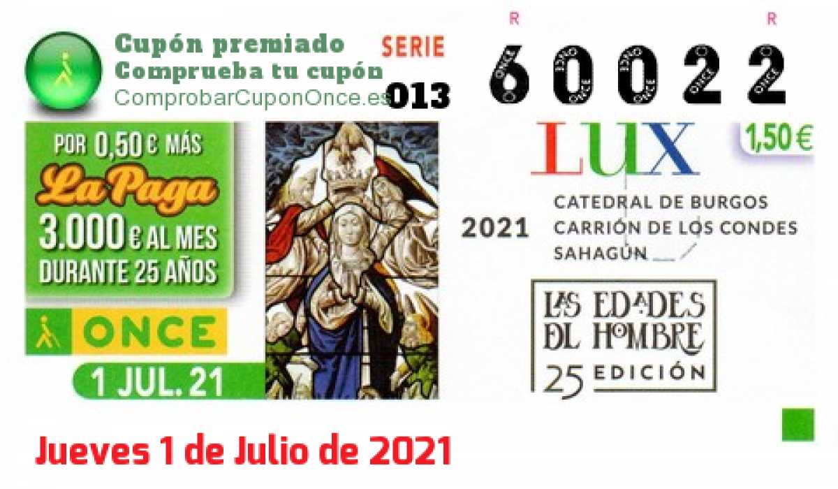 Cupón premiado en este sorteo