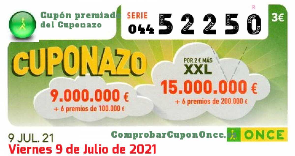Cuponazo ONCE premiado el Viernes 9/7/2021