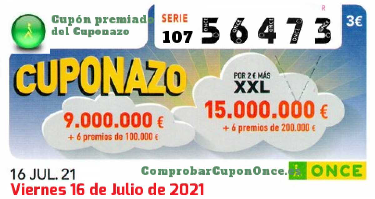 Cuponazo ONCE premiado el Viernes 16/7/2021