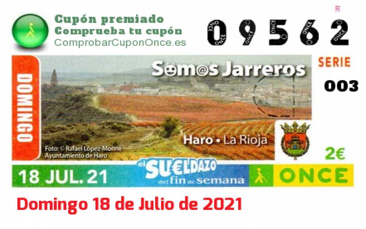 Sueldazo ONCE premiado el Domingo 18/7/2021