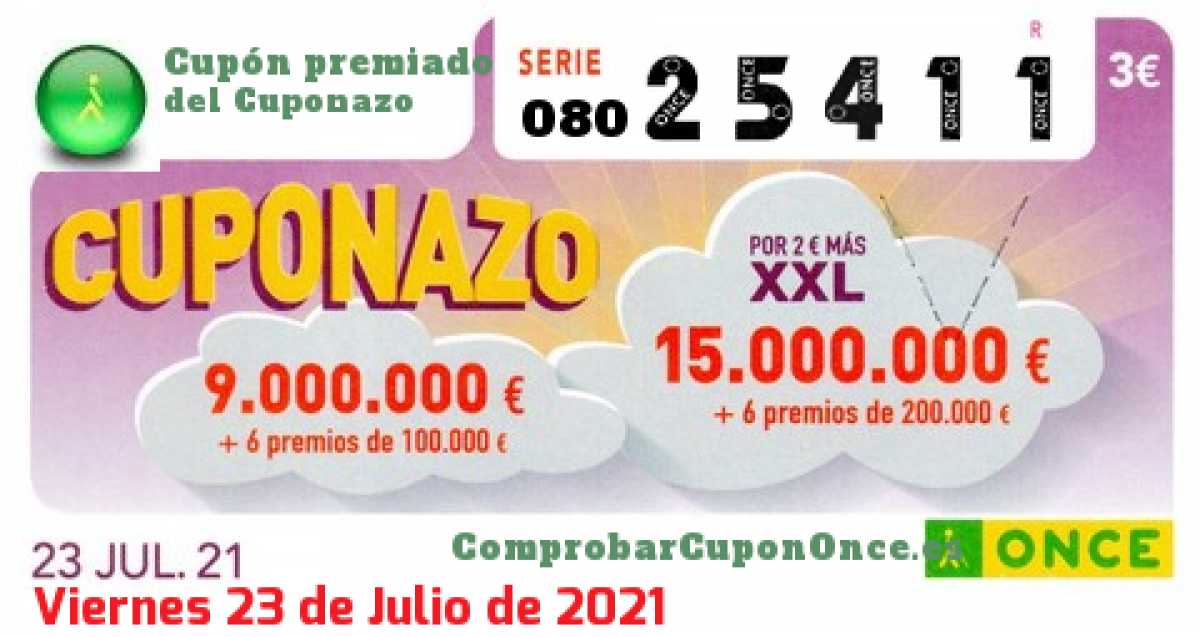 Cuponazo ONCE premiado el Viernes 23/7/2021