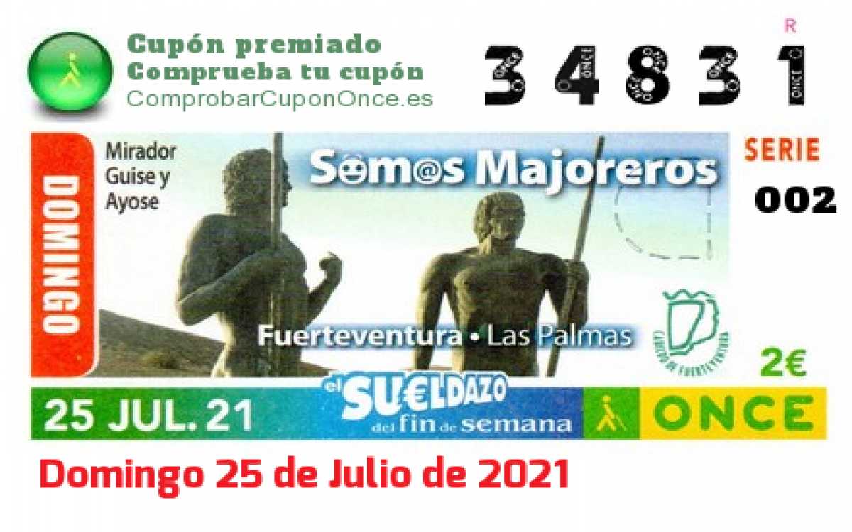 Sueldazo ONCE premiado el Domingo 25/7/2021