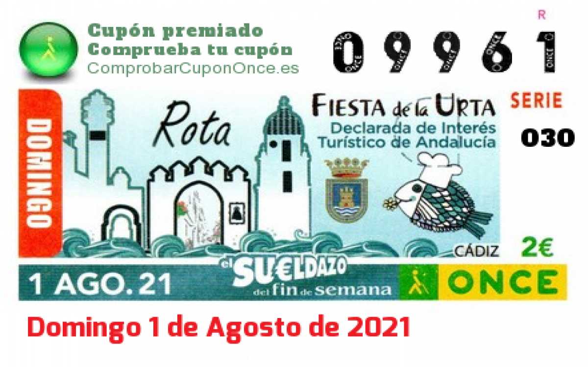 Sueldazo ONCE premiado el Domingo 1/8/2021