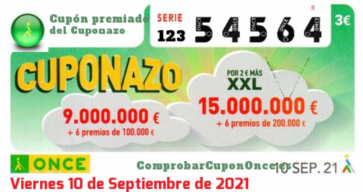 Cuponazo ONCE premiado el Viernes 10/9/2021