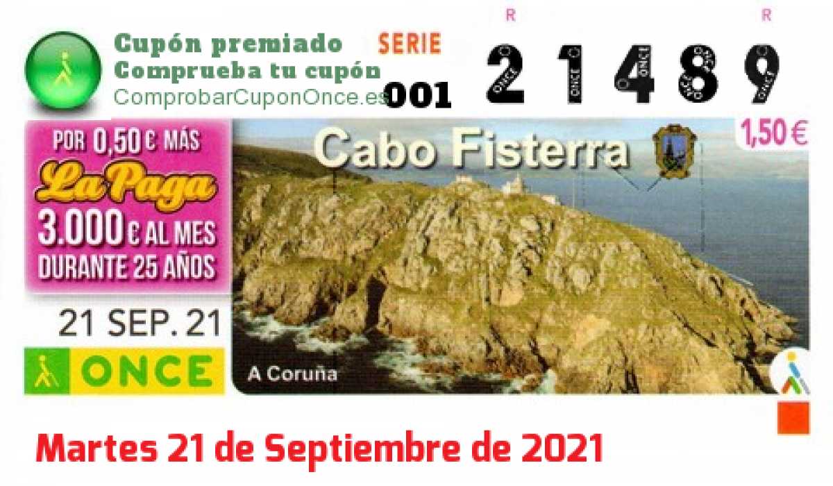 Cupón ONCE premiado el Martes 21/9/2021