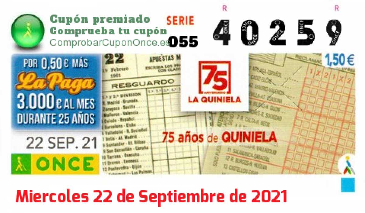 Cupón premiado en este sorteo