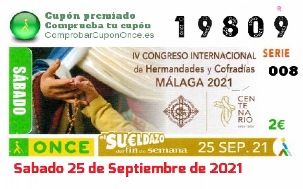 Sueldazo ONCE premiado el Sabado 25/9/2021