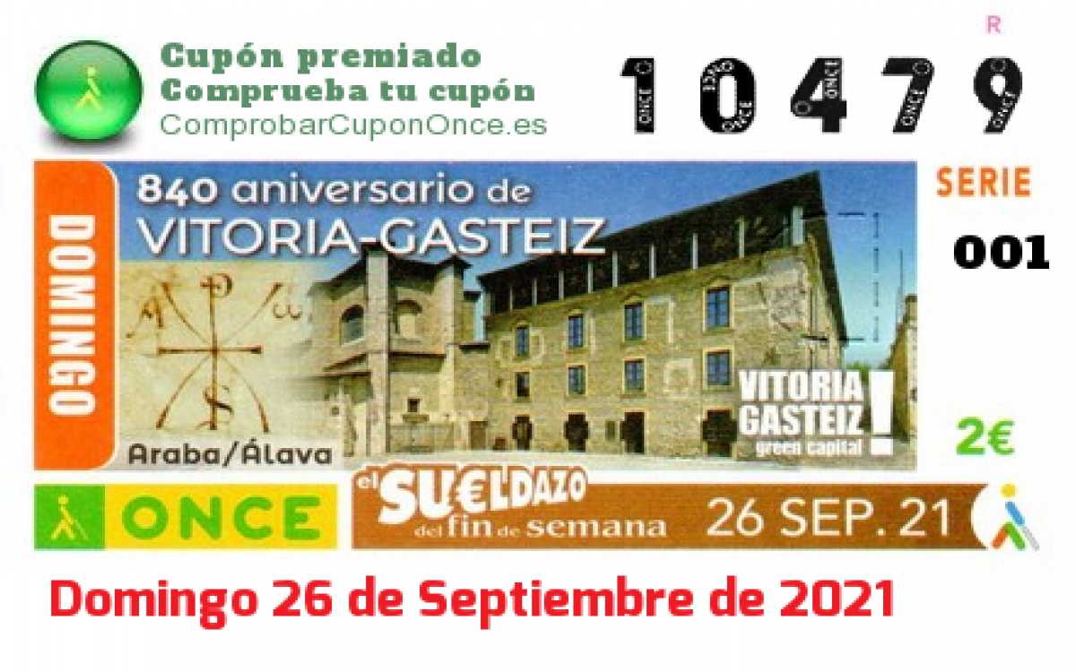 Sueldazo ONCE premiado el Domingo 26/9/2021