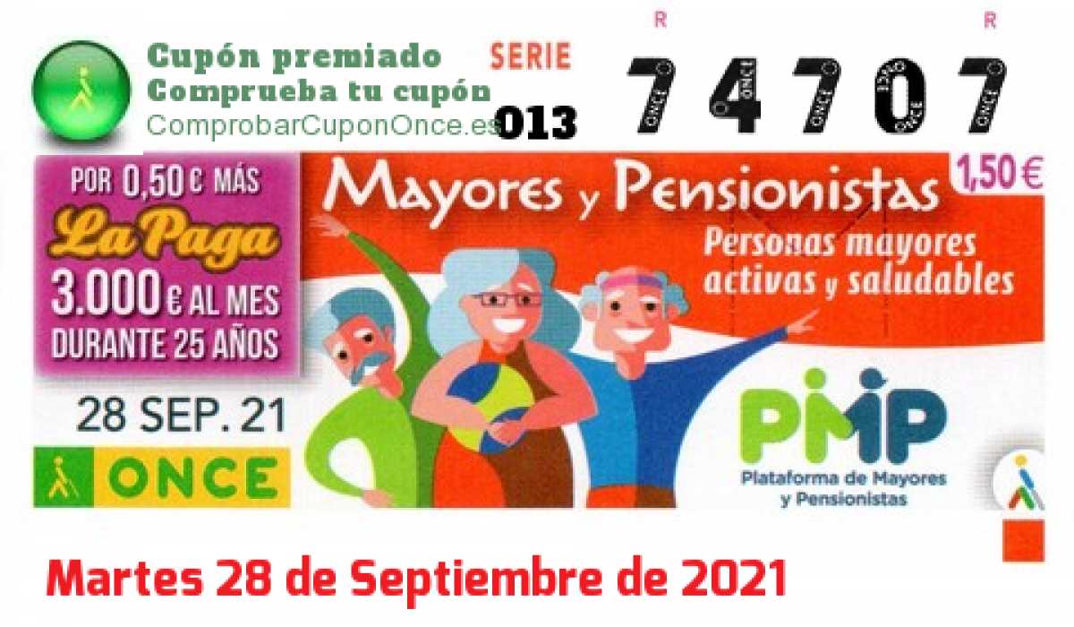 Cupón ONCE premiado el Martes 28/9/2021