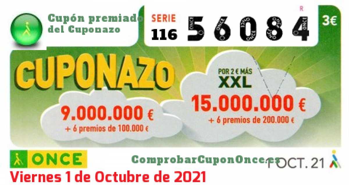 Cuponazo ONCE premiado el Viernes 1/10/2021