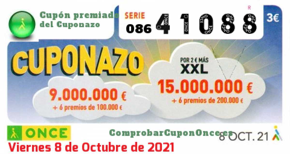 Cuponazo ONCE premiado el Viernes 8/10/2021