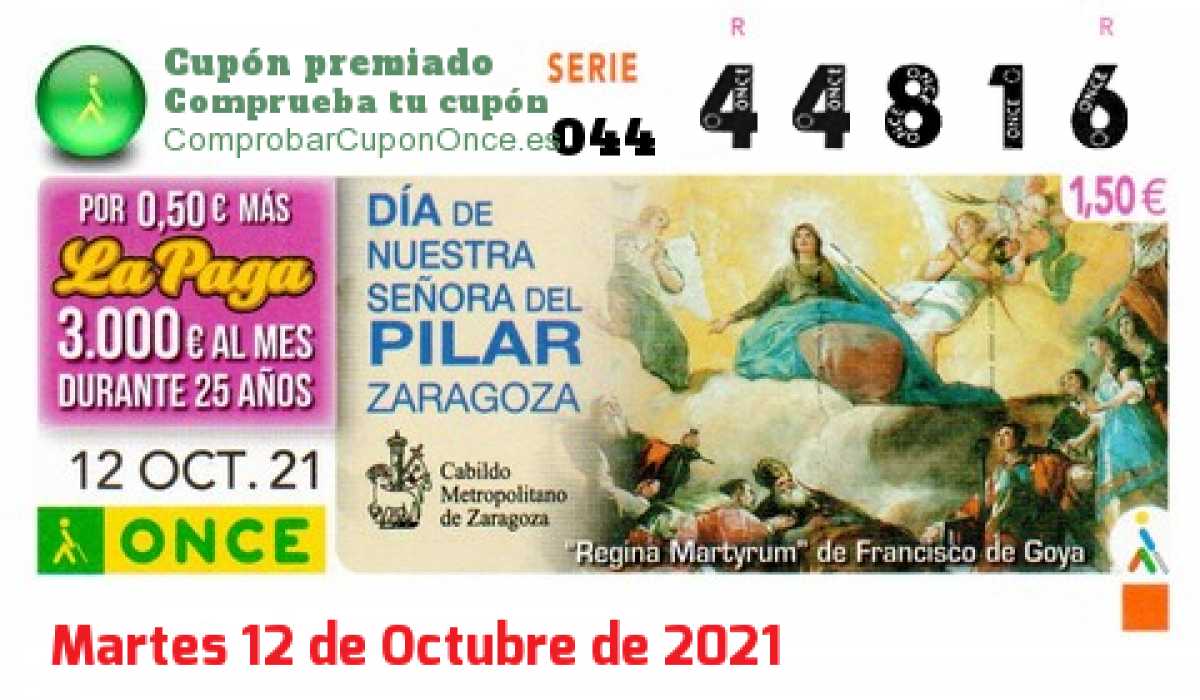 Cupón ONCE premiado el Martes 12/10/2021