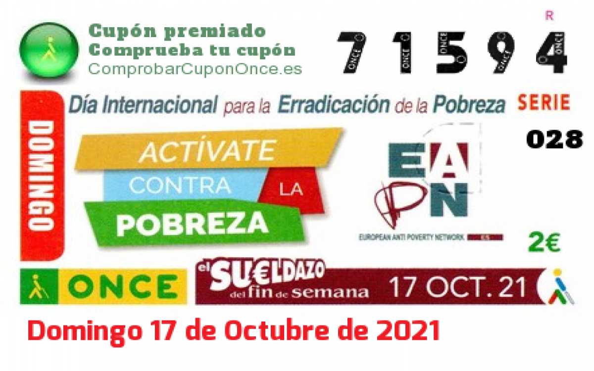 Sueldazo ONCE premiado el Domingo 17/10/2021