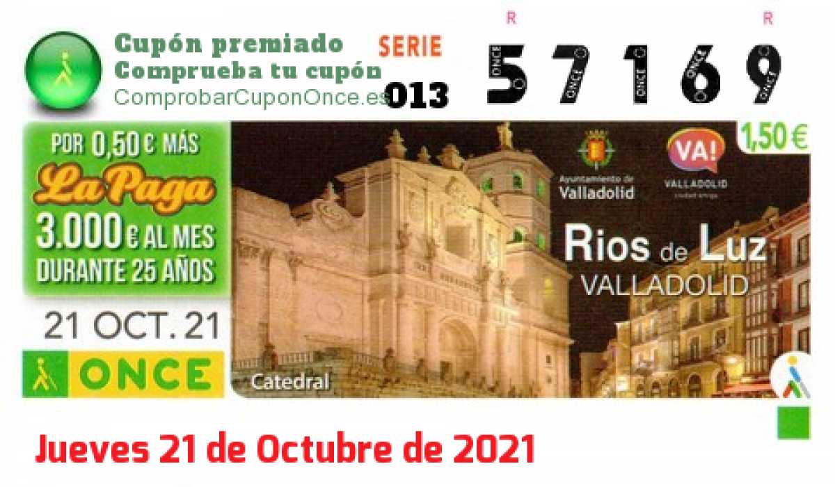 Cupón ONCE premiado el Jueves 21/10/2021