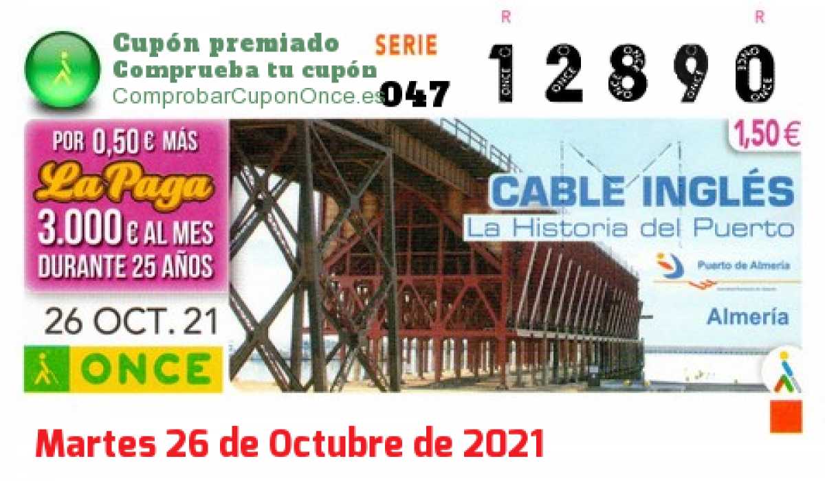 Cupón ONCE premiado el Martes 26/10/2021