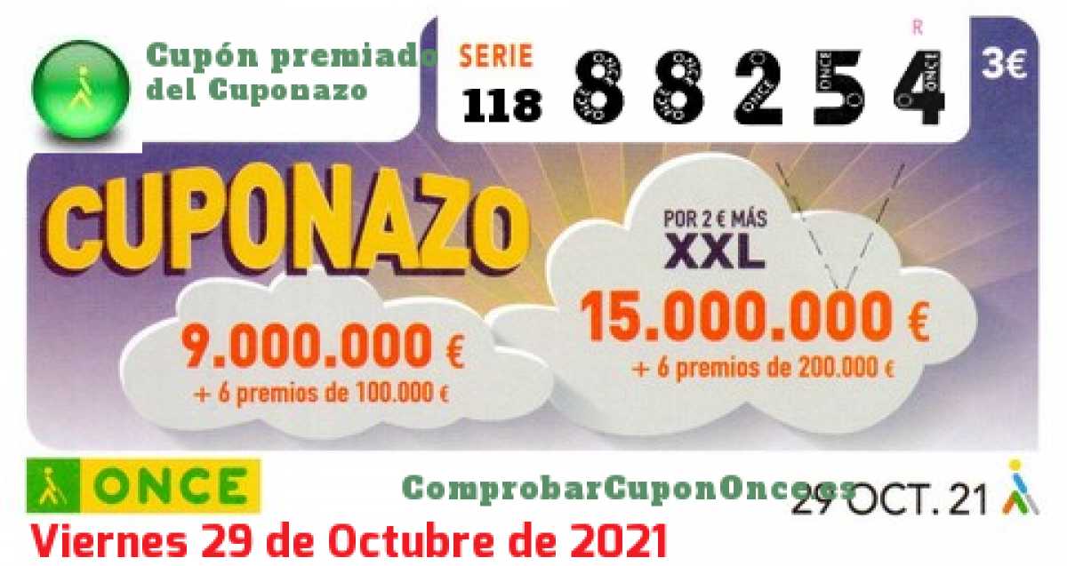 Cuponazo ONCE premiado el Viernes 29/10/2021
