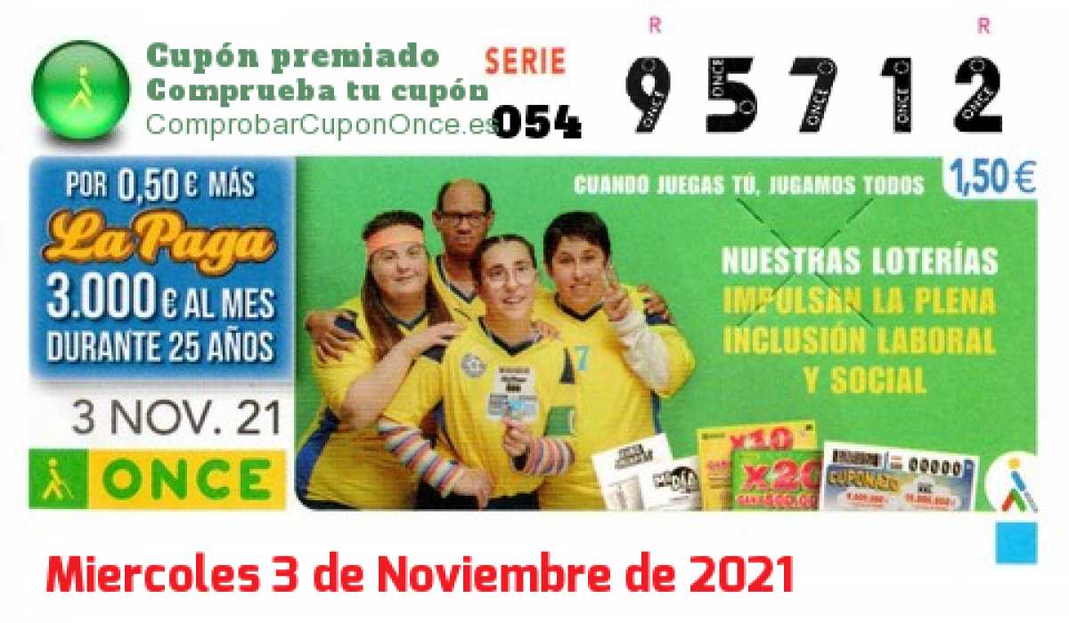 Cupón premiado en este sorteo