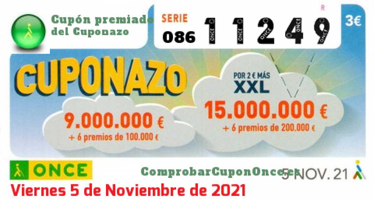 Cuponazo ONCE premiado el Viernes 5/11/2021