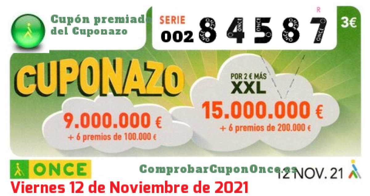 Cuponazo ONCE premiado el Viernes 12/11/2021