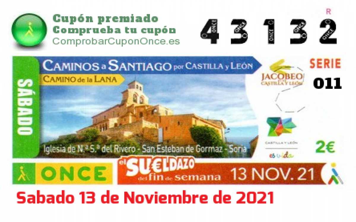 Sueldazo ONCE premiado el Sabado 13/11/2021