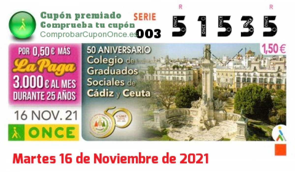 Cupón premiado en este sorteo