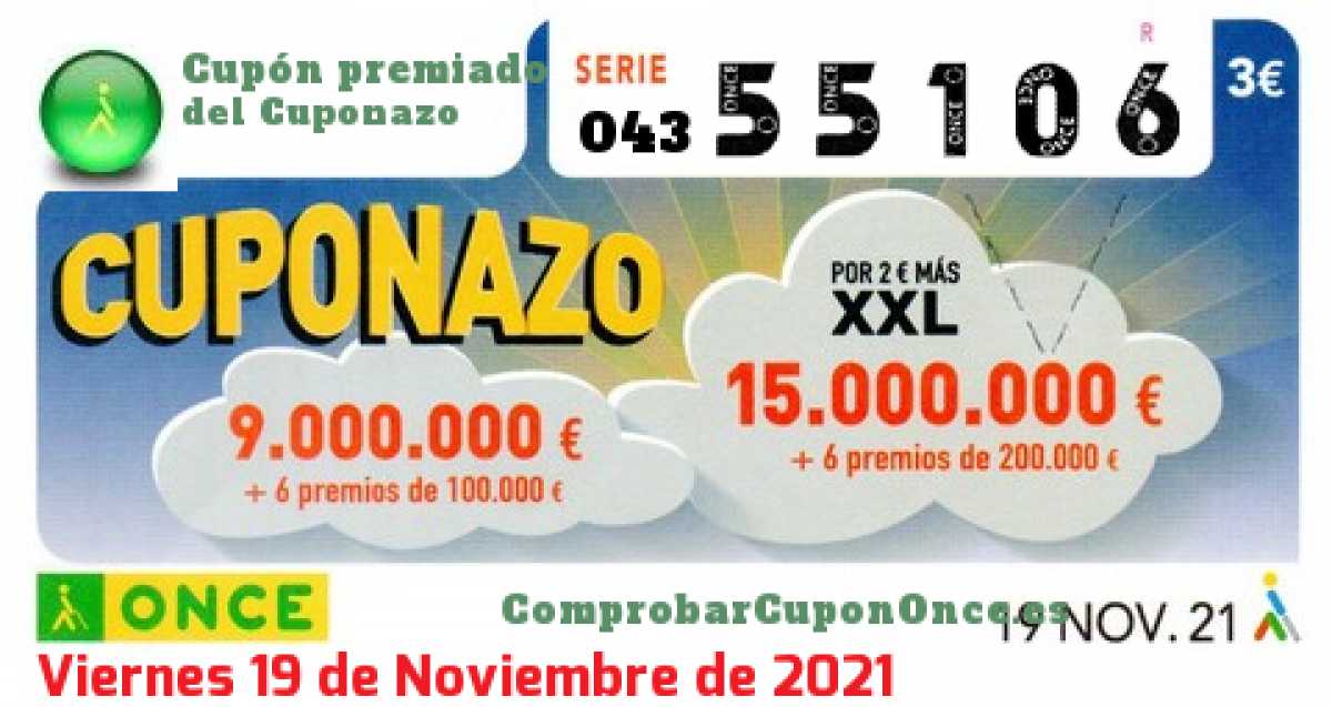 Cuponazo ONCE premiado el Viernes 19/11/2021