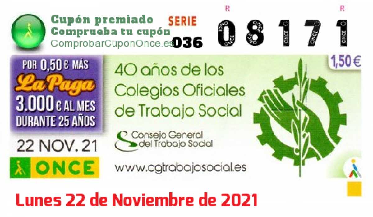 Cupón premiado en este sorteo