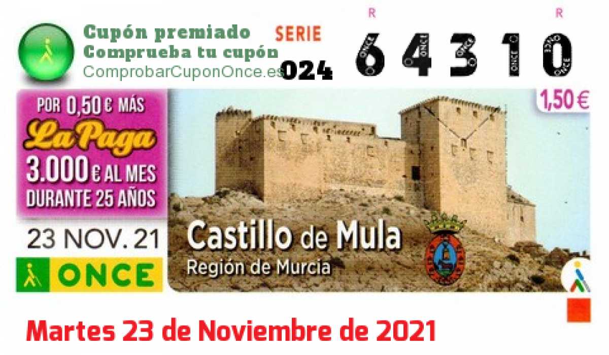 Cupón ONCE premiado el Martes 23/11/2021