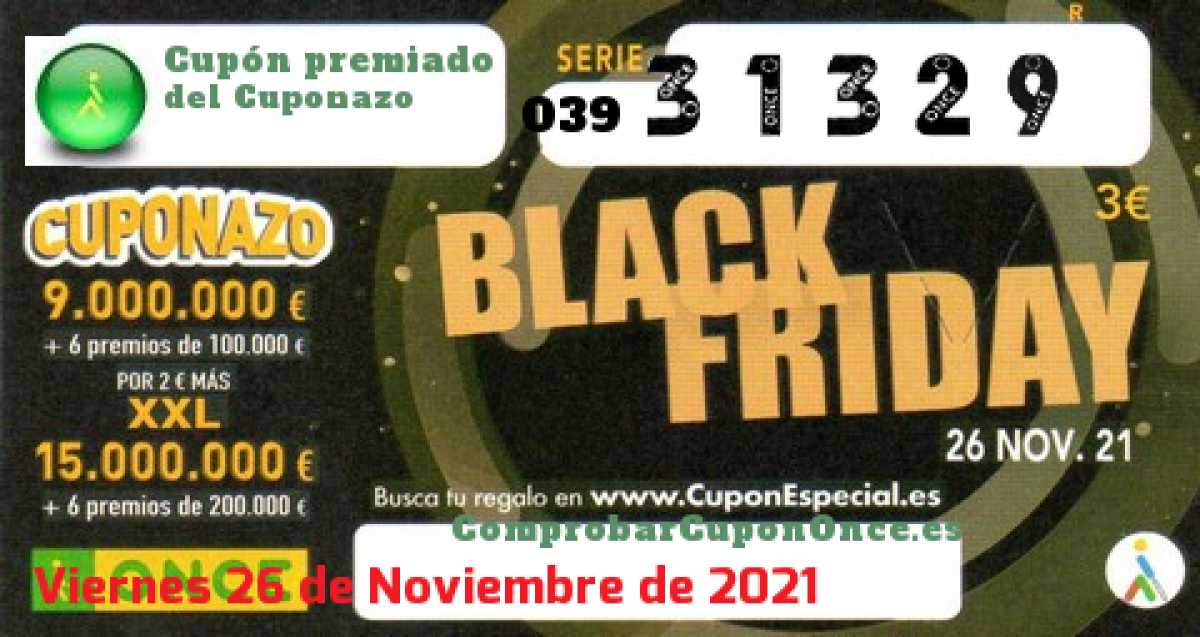 Cuponazo ONCE premiado el Viernes 26/11/2021