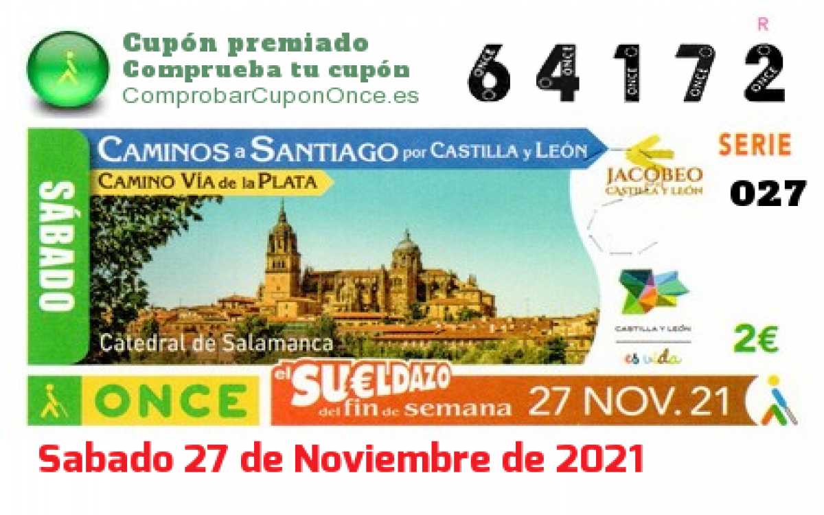 Sueldazo ONCE premiado el Sabado 27/11/2021