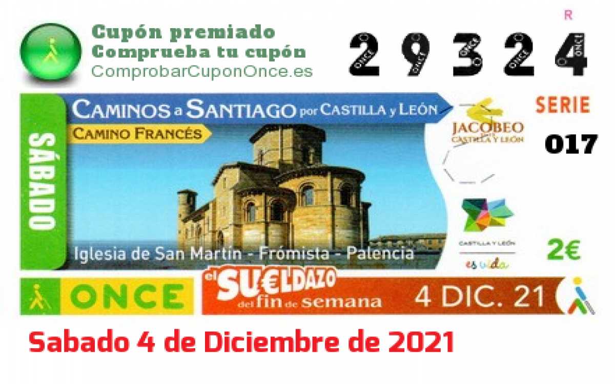 Sueldazo ONCE premiado el Sabado 4/12/2021