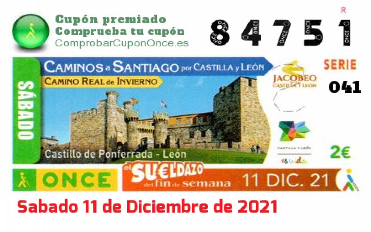 Sueldazo ONCE premiado el Sabado 11/12/2021