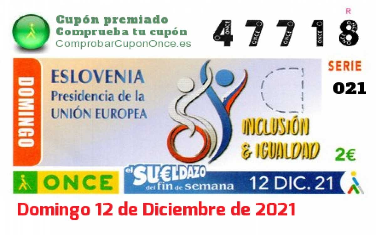 Sueldazo ONCE premiado el Domingo 12/12/2021