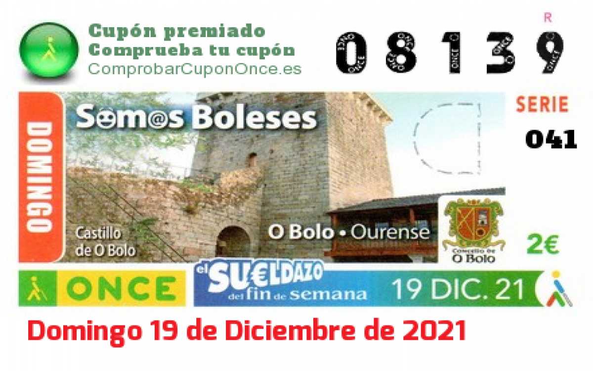 Sueldazo ONCE premiado el Domingo 19/12/2021