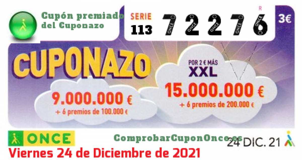 Cuponazo ONCE premiado el Viernes 24/12/2021
