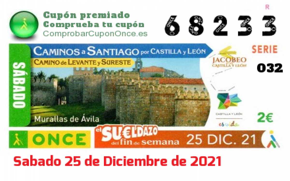 Sueldazo ONCE premiado el Sabado 25/12/2021