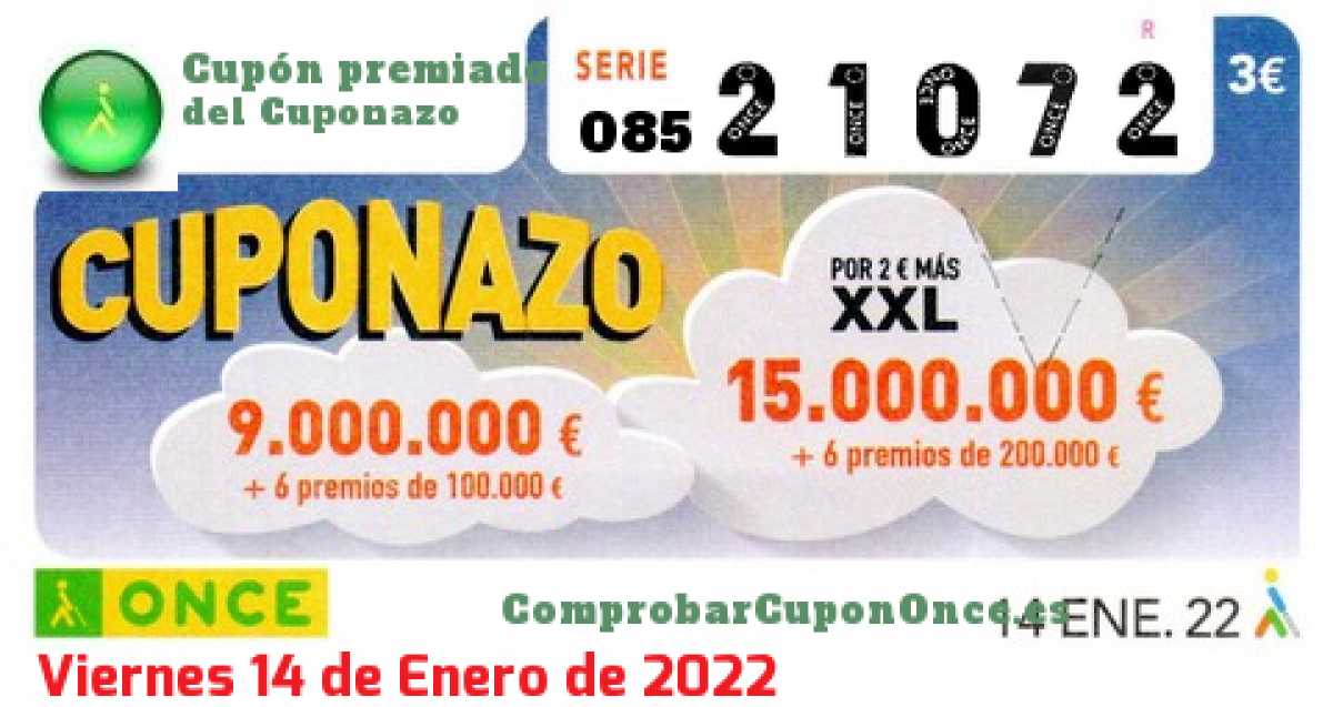 Cuponazo ONCE premiado el Viernes 14/1/2022