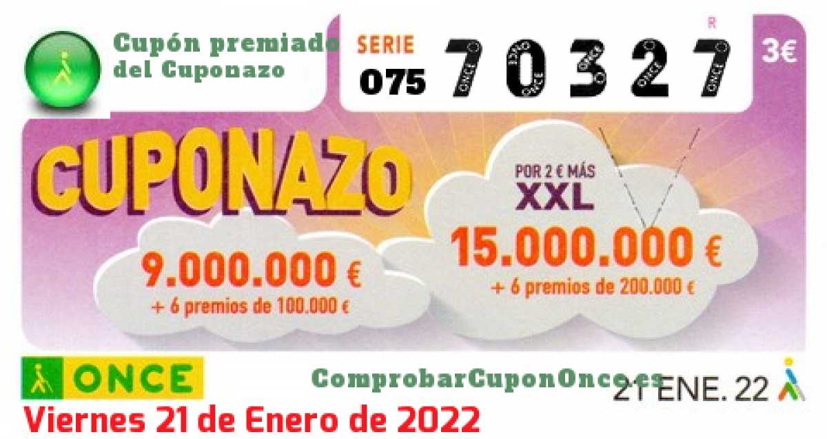 Cuponazo ONCE premiado el Viernes 21/1/2022