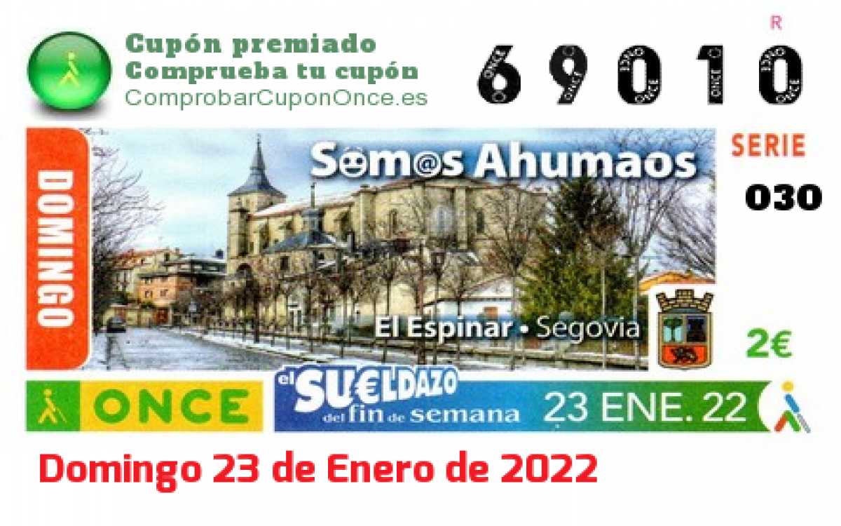 Sueldazo ONCE premiado el Domingo 23/1/2022