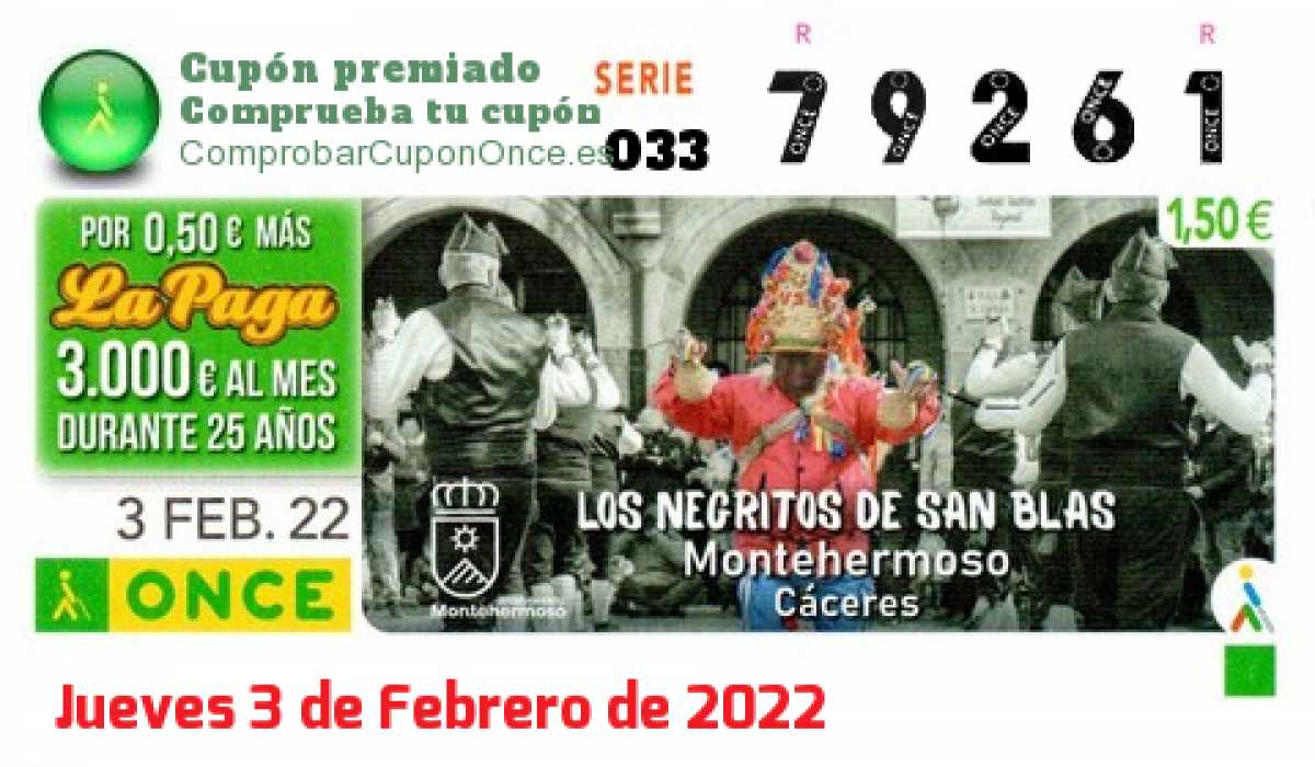 Cupón premiado en este sorteo