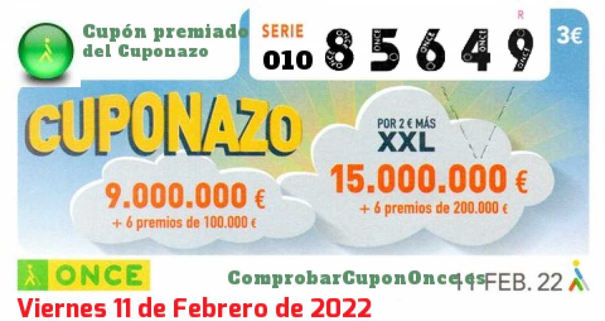 Cuponazo ONCE premiado el Viernes 11/2/2022