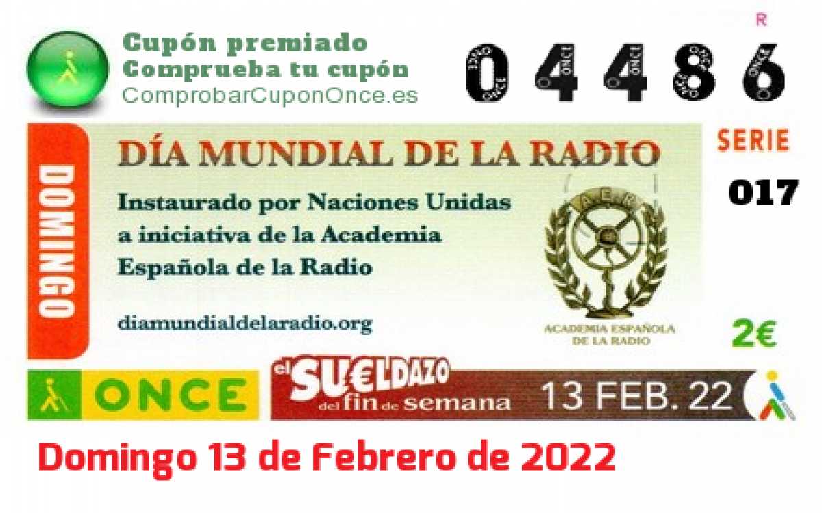 Sueldazo ONCE premiado el Domingo 13/2/2022