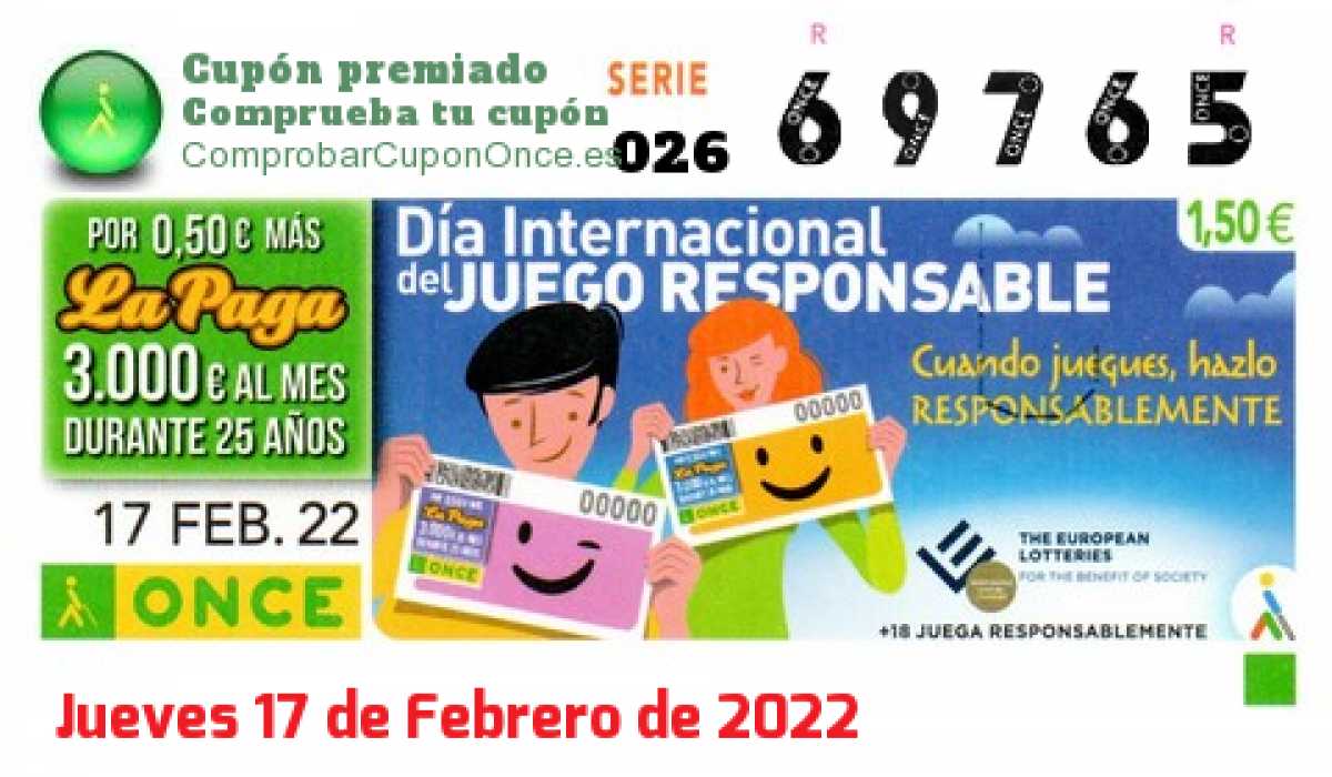 Cupón premiado en este sorteo