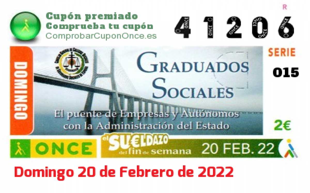 Sueldazo ONCE premiado el Domingo 20/2/2022