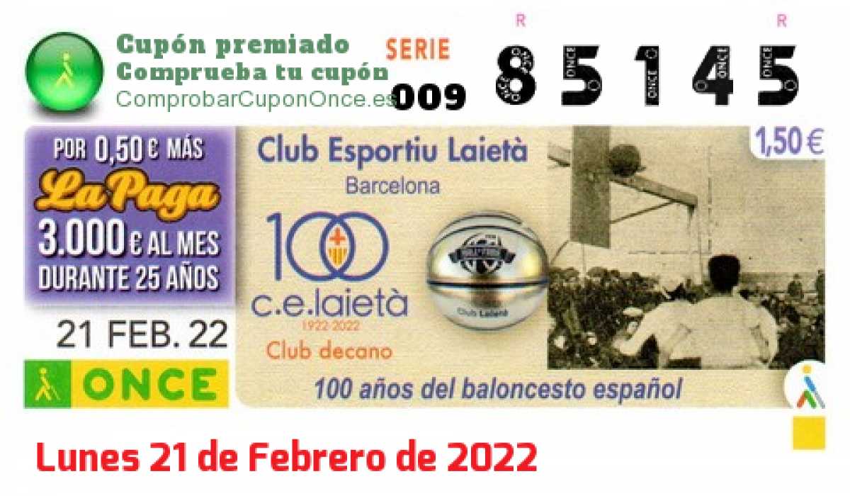 Cupón premiado en este sorteo