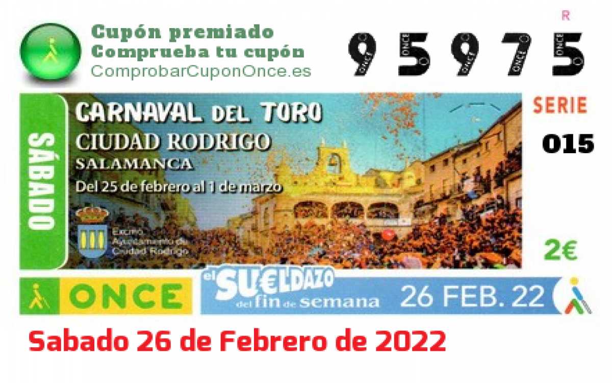 Sueldazo ONCE premiado el Sabado 26/2/2022
