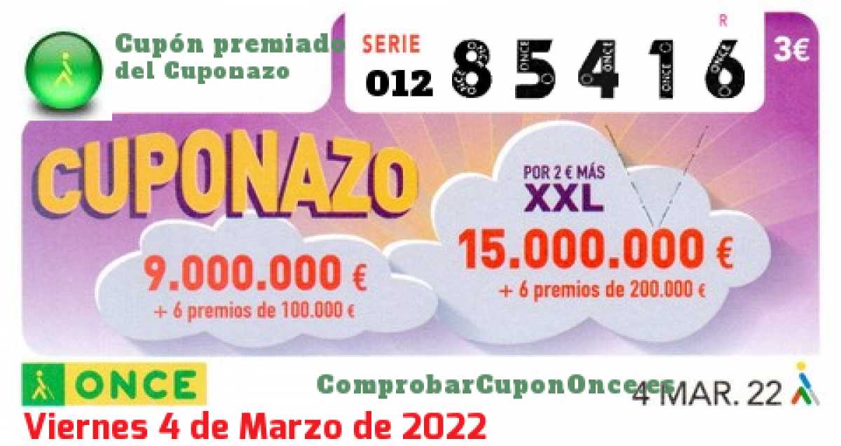 Cupón premiado en este sorteo